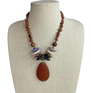 Goldstone Bead Necklace with Large Pendant &‎ Natural Stone Accents